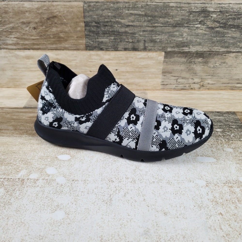 Spenco Karma Womens Shoes Sz 7 B Running Black Floral Stretch Slip On Sneakers